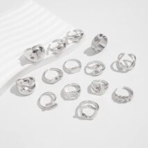Geometric 14pcs Gold Silver Plated Glossy Hollow Cross Ring Set - ArtGalleryZen