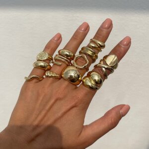 Geometric 14pcs Gold Silver Plated Glossy Hollow Cross Ring Set - ArtGalleryZen