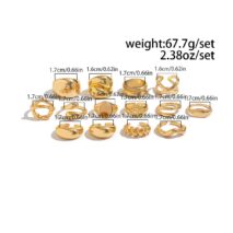 Geometric 14pcs Gold Silver Plated Glossy Hollow Cross Ring Set - ArtGalleryZen