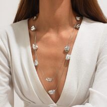 Geometric 2pcs Irregular Pattern Charm Long Chain Necklace Set - ArtGalleryZen