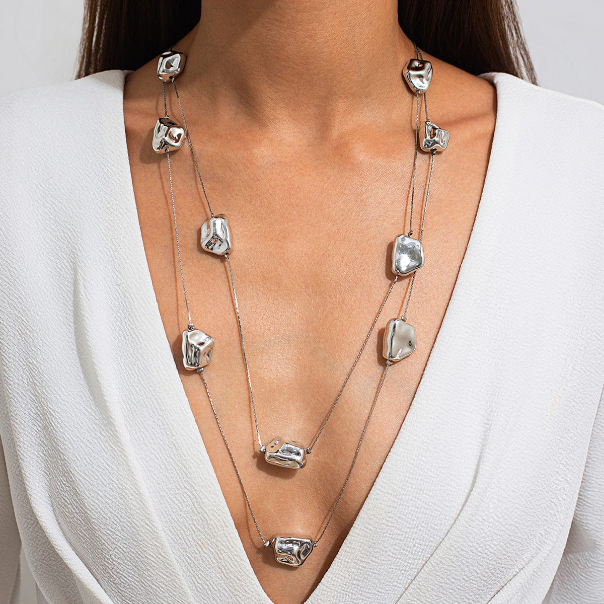 Geometric 2pcs Irregular Pattern Charm Long Chain Necklace Set - ArtGalleryZen