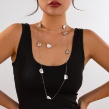 Geometric 2pcs Irregular Pattern Charm Long Chain Necklace Set - ArtGalleryZen