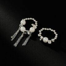Geometric 2pcs Pearl Irregular Beaded Tassel Ring Set - ArtGalleryZen