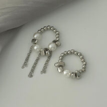 Geometric 2pcs Pearl Irregular Beaded Tassel Ring Set - ArtGalleryZen