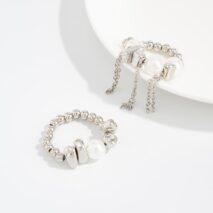 Geometric 2pcs Pearl Irregular Beaded Tassel Ring Set - ArtGalleryZen