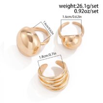 Geometric 3Pcs Chunky Glossy Hollow Ring Set - ArtGalleryZen