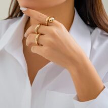 Geometric 3pcs Gold Plated Waterdrop Open Ring Set - ArtGalleryZen