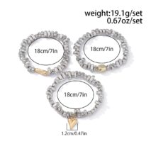 Geometric 3pcs Heart Charm Irregular Beaded Bracelet Set - ArtGalleryZen