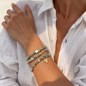 Geometric 3pcs Heart Charm Irregular Beaded Bracelet Set - ArtGalleryZen