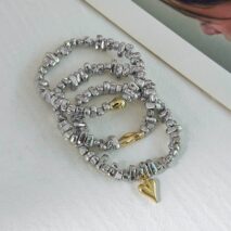 Geometric 3pcs Heart Charm Irregular Beaded Bracelet Set - ArtGalleryZen