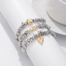 Geometric 3pcs Heart Charm Irregular Beaded Bracelet Set - ArtGalleryZen