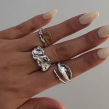 Geometric 3pcs Irregular Pleated Stackable Ring Set - ArtGalleryZen