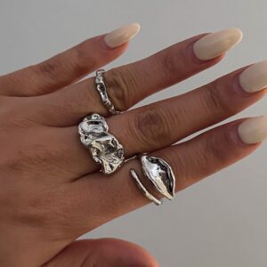 Geometric 3pcs Irregular Pleated Stackable Ring Set - ArtGalleryZen