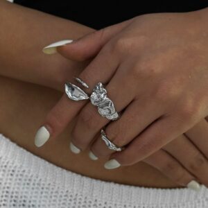 Geometric 3pcs Irregular Pleated Stackable Ring Set - ArtGalleryZen