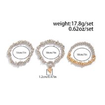 Geometric 3pcs Two Tone Heart Charm Irregular Beaded Bracelet Set - ArtGalleryZen