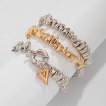 Geometric 3pcs Two Tone Heart Charm Irregular Beaded Bracelet Set - ArtGalleryZen