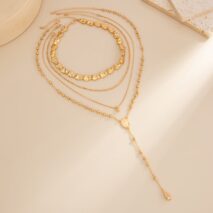 Geometric 4pcs Gold Silver Plated Waterdrop Pendant Y Necklace Set - ArtGalleryZen