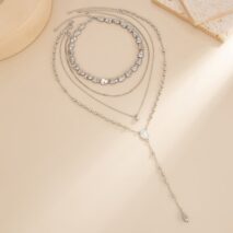 Geometric 4pcs Gold Silver Plated Waterdrop Pendant Y Necklace Set - ArtGalleryZen