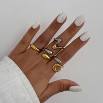 Geometric 4pcs Two Tone Waterdrop Ring set - ArtGalleryZen