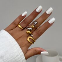 Geometric 4pcs Two Tone Waterdrop Ring set - ArtGalleryZen