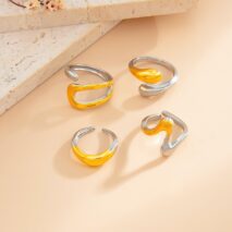 Geometric 4pcs Two Tone Waterdrop Ring set - ArtGalleryZen
