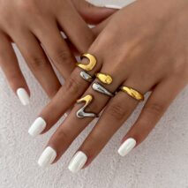 Geometric 4pcs Two Tone Waterdrop Ring set - ArtGalleryZen