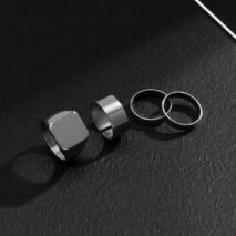 Geometric 4 Pieces Silver Tone Stackable Ring Set - ArtGalleryZen