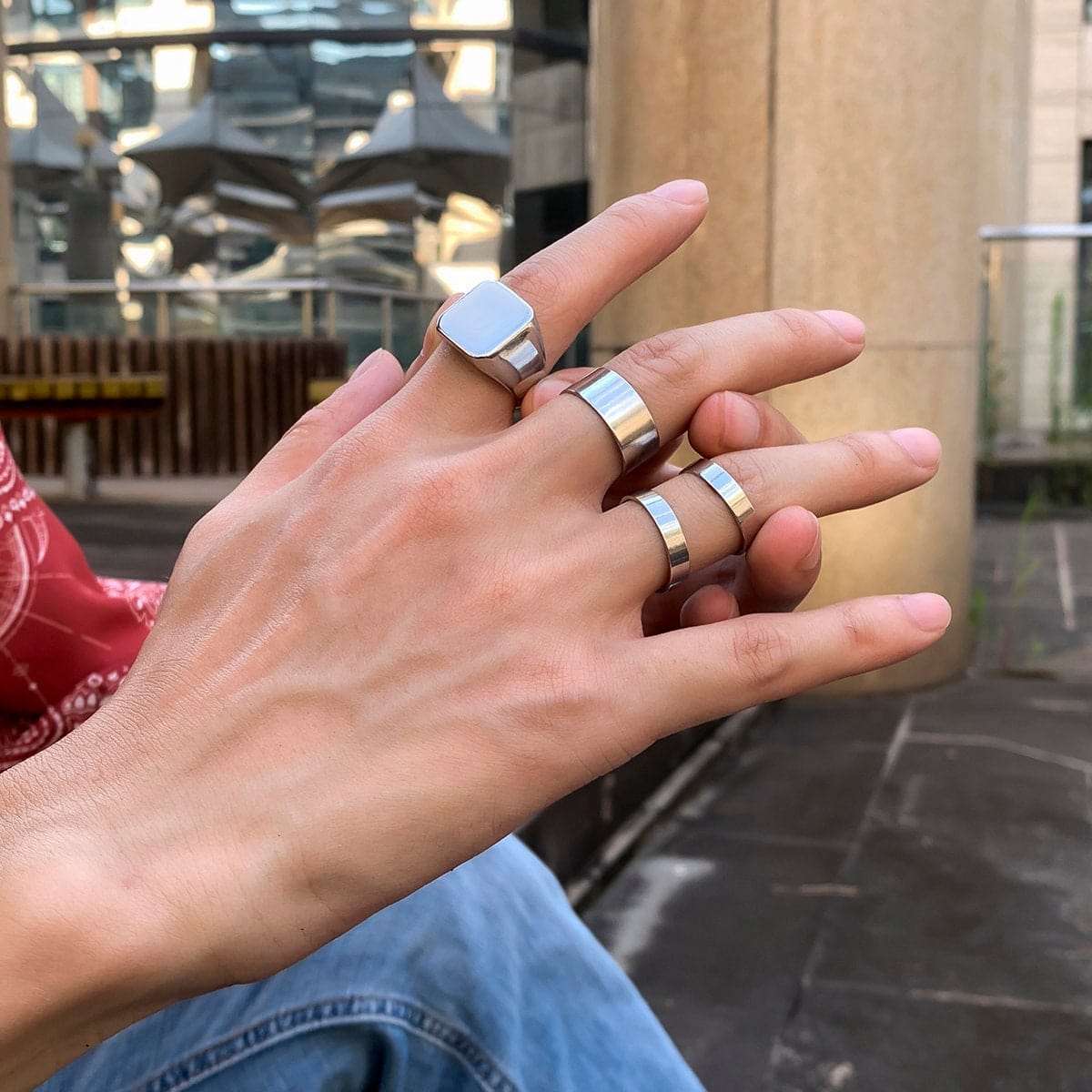 Geometric 4 Pieces Silver Tone Stackable Ring Set - ArtGalleryZen