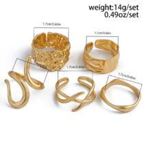 Geometric 5Pcs Chunky Hammered Stackable Open Ring Set - ArtGalleryZen