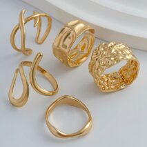 Geometric 5Pcs Chunky Hammered Stackable Open Ring Set - ArtGalleryZen