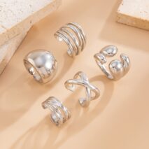 Geometric 5pcs Chunky Hollow Waterdrop Open Ring Set - ArtGalleryZen