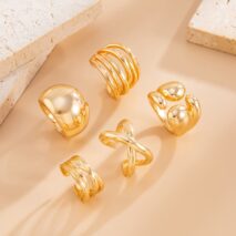 Geometric 5pcs Chunky Hollow Waterdrop Open Ring Set - ArtGalleryZen