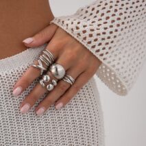 Geometric 5pcs Chunky Hollow Waterdrop Open Ring Set - ArtGalleryZen