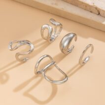 Geometric 5pcs Hollow Curved Pattern Stackable Ring Set - ArtGalleryZen