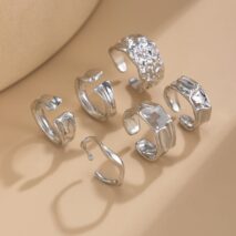 Geometric 6pcs Gold Silver Plated Textured Open Ring Set - ArtGalleryZen