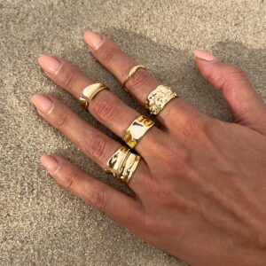 Geometric 6pcs Gold Silver Plated Textured Open Ring Set - ArtGalleryZen