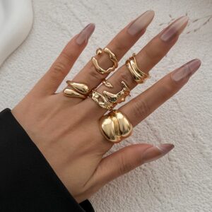Geometric 6pcs Irregular Curved Waterdrop Open Ring Set - ArtGalleryZen