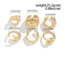 Geometric 6pcs Irregular Curved Waterdrop Open Ring Set - ArtGalleryZen
