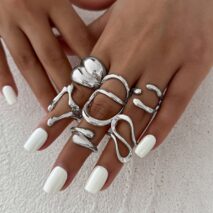 Geometric 6pcs Irregular Waterdrop Chunky Ring Set - ArtGalleryZen