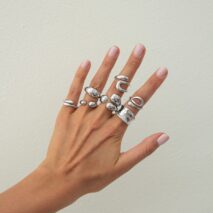 Geometric 7pcs Gold Silver Tone Chunky Hollow Waterdrop Ring Set - ArtGalleryZen