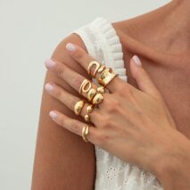 Geometric 7pcs Gold Silver Tone Chunky Hollow Waterdrop Ring Set - ArtGalleryZen