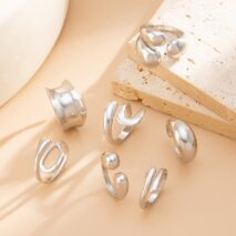 Geometric 7pcs Gold Silver Tone Chunky Hollow Waterdrop Ring Set - ArtGalleryZen