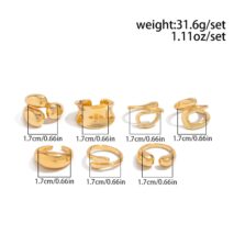 Geometric 7pcs Gold Silver Tone Chunky Hollow Waterdrop Ring Set - ArtGalleryZen