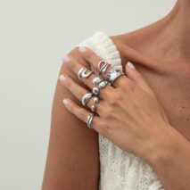 Geometric 7pcs Gold Silver Tone Chunky Hollow Waterdrop Ring Set - ArtGalleryZen