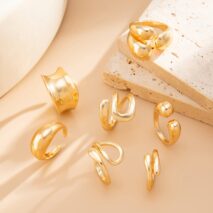 Geometric 7pcs Gold Silver Tone Chunky Hollow Waterdrop Ring Set - ArtGalleryZen