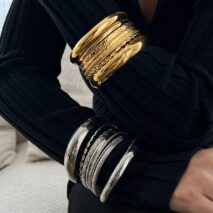 Geometric 8 Pieces Gold Silver Tone Bangle Bracelet Set - ArtGalleryZen
