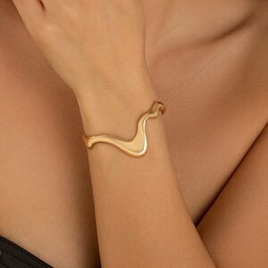 Geometric Abstract Flow Water Open Cuff Bracelet - ArtGalleryZen