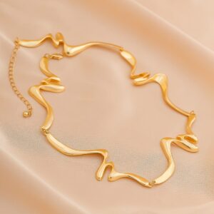 Geometric Abstract Wave Ribbon Collar Necklace - ArtGalleryZen