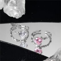 Geometric Adjustable Crystal Heart Ring - ArtGalleryZen