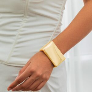 Geometric Chunky D Shaped Wide Cuff Bangle Bracelet - ArtGalleryZen